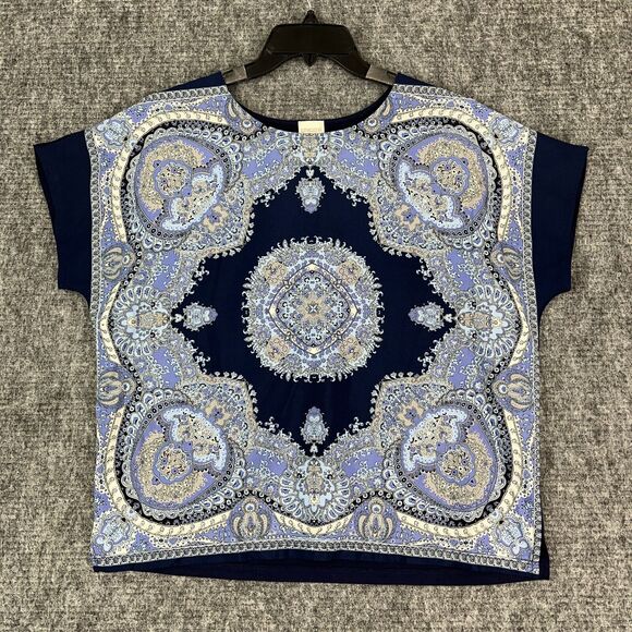 Chicos Shirt Womens Large 12 2 Patriotic Paisley Tee Basic Casual 3/4-Sleeve - Picture 1 of 13